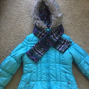 London Fog Girls Puffer Jacket Coat with Scarf